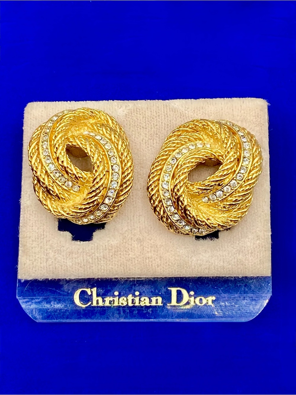 Vintage NWT Christian Dior Gold Tone Rope Knot Clip Ons